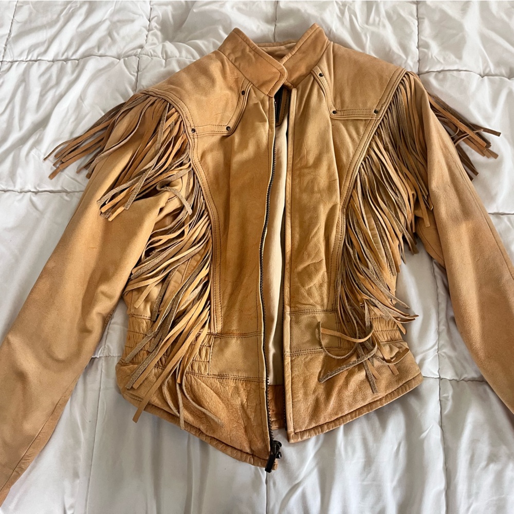 Wilsons Leather Women's Tan Fringe Jacket vintage western wear size small